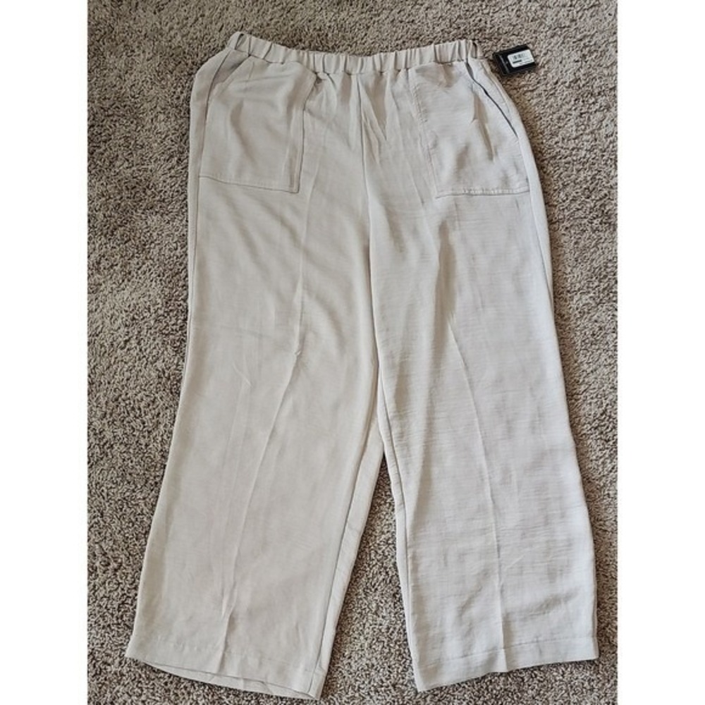 Counterparts Womens Beige Wide Leg Elastic Waist Patch Pocket Pants Large NWT